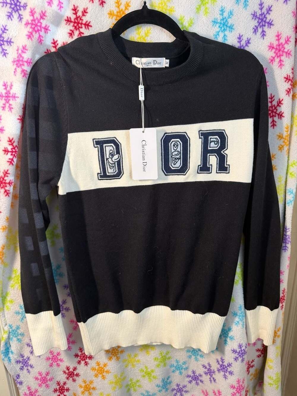 Dior x Kenny Scharf Logo Embroidered Knit Pullover Sweater - Picture 3 of 5